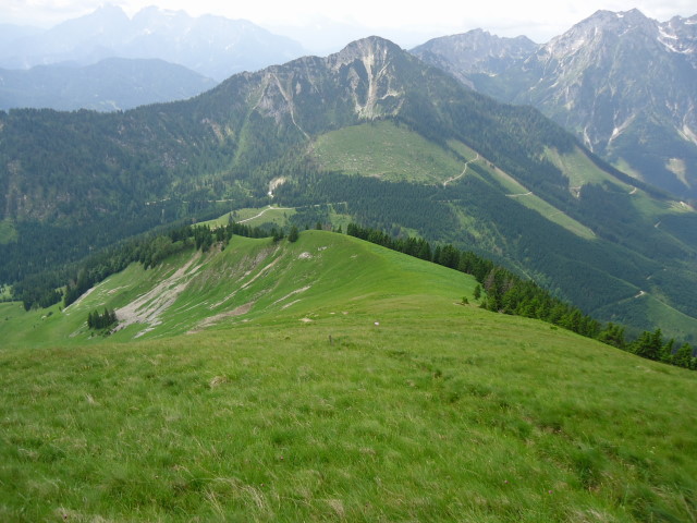 Foto: Günter Siegl / Wandertour / Großes Maiereck - Rundwanderung / Abstieg Richtung Kälberleiten mit Blick auf den Leckerkogel / 01.07.2012 12:49:30
