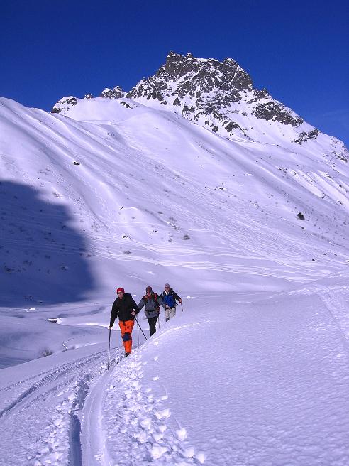 Foto: Andreas Koller / Skitour / Pulverschnee am Valzifenzer Grat (2515 m) / Aufstieg im Valzifenzer Tal mit Madrisa (2770 m) / 17.02.2008 01:05:03