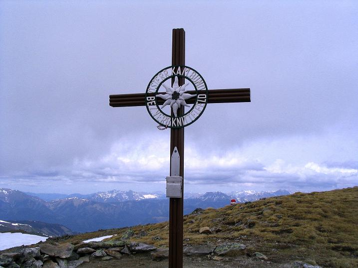 Foto: Andreas Koller / Wander Tour / Durch den Brandstätter Graben auf den Maierangerkogel (2356m) / Gipfelkreuz am Brandstätterkogel / 20.05.2008 00:32:57