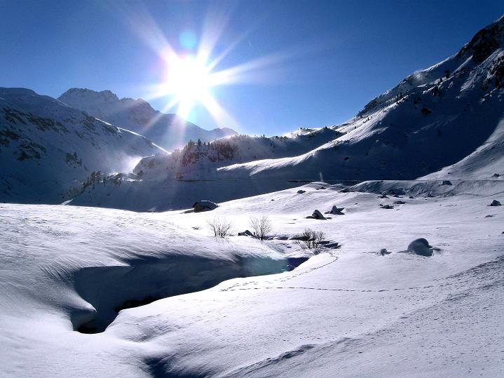 Foto: Andreas Koller / Skitour / Impressionen am Flüelapass (2606 m) / Blick nach SO Richtung Flüela Pass / 09.02.2009 01:00:27