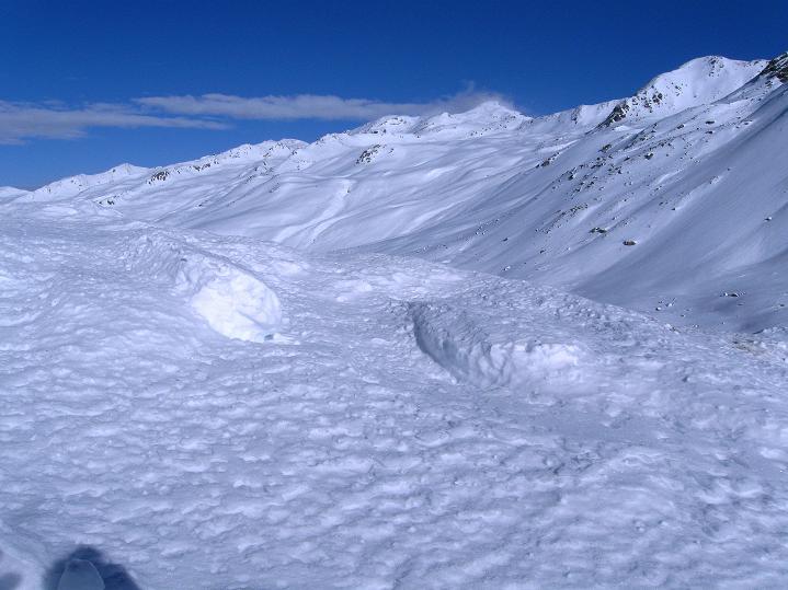Foto: Andreas Koller / Skitour / Impressionen am Flüelapass (2606 m) / Die weiten S-Hänge des Jörihorn (2845 m), der Gipfel rechts der Bildmitte / 09.02.2009 00:57:34