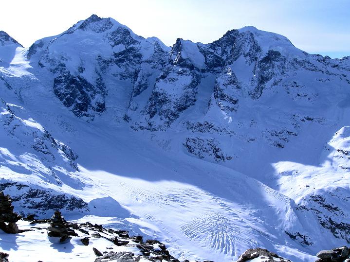 Foto: Andreas Koller / Skitour / Munt Pers und Gletscherabfahrt (3207 m) / Piz Bernina (4049 m) und Piz Morteratsch (3751 m) / 07.02.2010 17:35:55