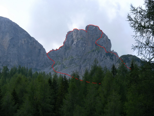 Foto: Wolfgang Lauschensky / Klettersteigtour / Winkelturm Ostgratklettersteig / Winkelturm vom Winkeltal: beschriebener Anstieg von rechts nach links, aber auch umgekehrt gut möglich / 06.08.2011 11:10:10