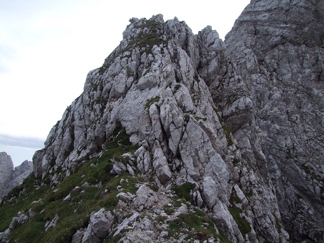 Foto: Datzi / Wandertour / Wandertour zum Jalovec mit sehr schwieriger Gratüberschreitung an der slowenischen u. Italienischen Grenze / Kurz vor dem Klettersteig Der Aufschwung im Hintergrund ist der Strugova. Immer wieder ein schwieriger Steig / 15.08.2011 18:08:17