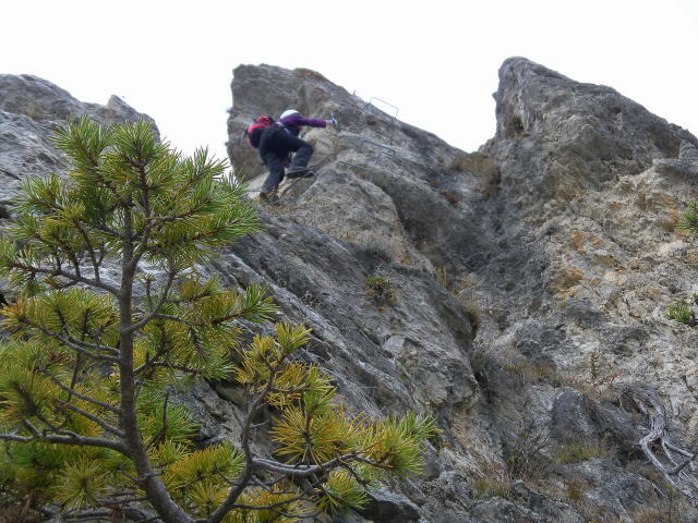 Foto: Wolfgang Lauschensky / Klettersteigtour / Ferrata di Camoglieres auf die Crocetta Soprana / am Brückenturm / 28.10.2011 21:06:44