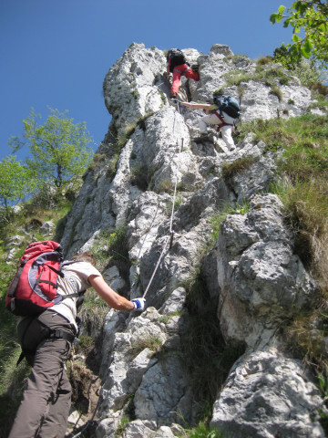 Foto: Wolfgang Lauschensky / Klettersteigtour / Via Ferrata Sass Brusai auf den Monte Boccaor 1532m / kurze gesicherte Gratpfeiler / 13.07.2012 08:01:13