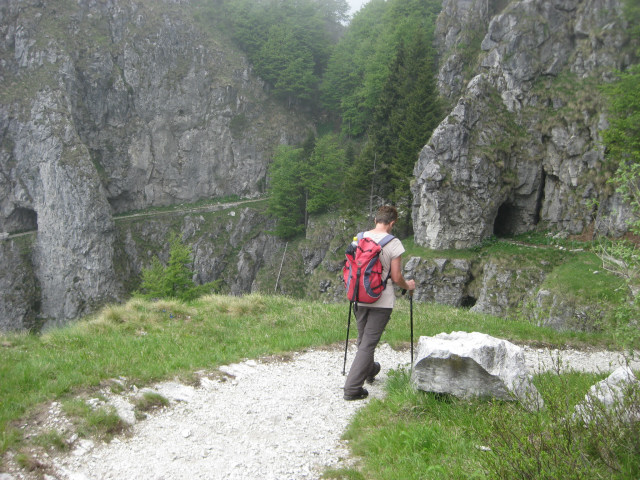 Foto: Wolfgang Lauschensky / Klettersteigtour / Via Ferrata Sass Brusai auf den Monte Boccaor 1532m / der militärische Versorgungspfad am oberen Sass Brusai / 13.07.2012 07:57:32
