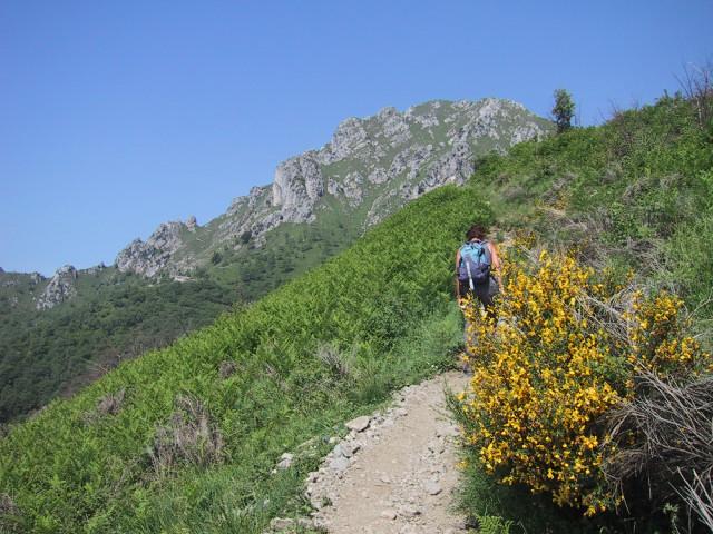 Foto: Wolfgang Lauschensky / Klettersteigtour / Monte Grona über Ferrata Centenario C.A.O. 1736m / kurz vor dem Rifugio Menaggio mit Blick auf den Klettersteiggrat / 02.08.2012 18:00:45