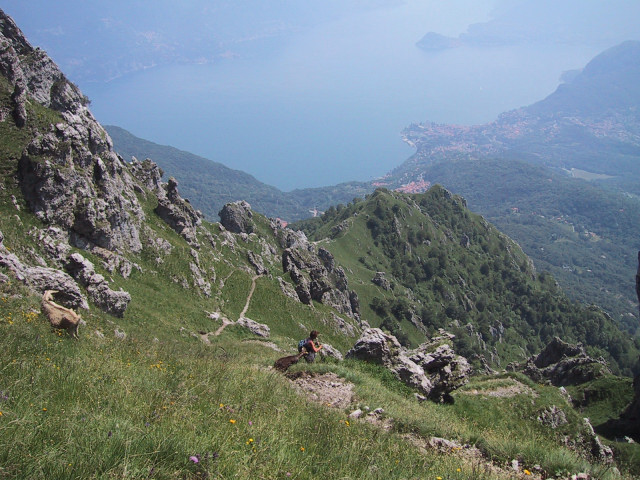 Foto: Wolfgang Lauschensky / Klettersteigtour / Monte Grona über Ferrata Centenario C.A.O. 1736m / Querung der Direttissima zum Rifugio Menaggio über dem Comosee / 02.08.2012 17:57:39