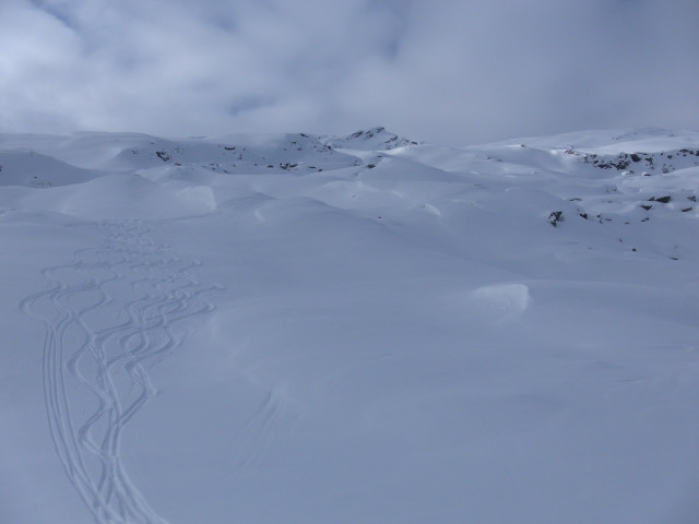 Foto: Wolfgang Lauschensky / Skitour / Piz Tomül 2946m / die typischen sanften Osthänge des Safienkammes, zentral der Gipfel des Piz Tomül / 30.01.2013 17:41:00
