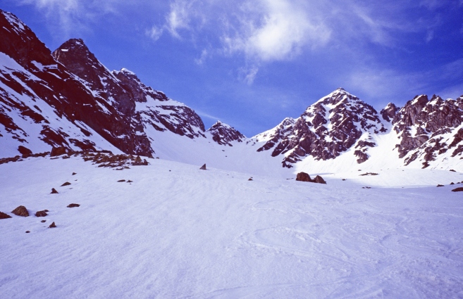 Foto: Manfred Karl / Skitour / Piz Paradisin, 3302 m / Rückblick ins Kar Scispadus / 21.03.2013 20:49:33