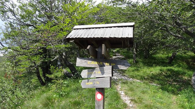 Foto: Datzi / Wandertour / Bergtour auf den Risnjak (1528m) und Snjeznik mit Biwak (1505m) / Die wegkreuzung wo man zum Parkplatz absteigen kann (Forststraße - hier beginnt der rote Weg von der Karte) / 30.07.2013 18:37:56