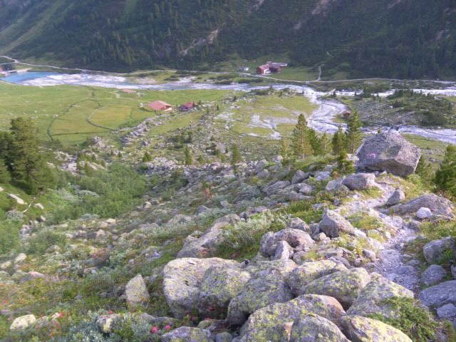Foto: Wolfgang Lauschensky / Wandertour / Schönbichler Horn 3134m von der Alpenrose / Blick zurück zur Waxeggalm mit der Alpenrose / 22.07.2014 21:46:05