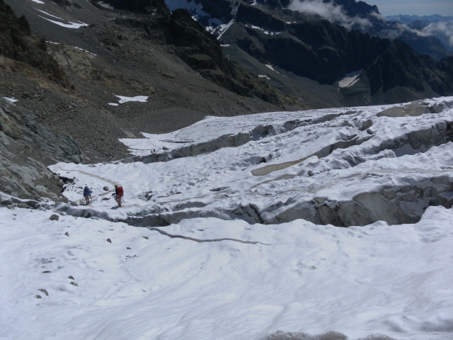 Foto: Wolfgang Lauschensky / Wandertour / Roche Faurio 3730m und Pointe Xavier Blanc 3677m / zerklüfteter Gletscherausklang beim Abstieg / 20.09.2014 13:41:35