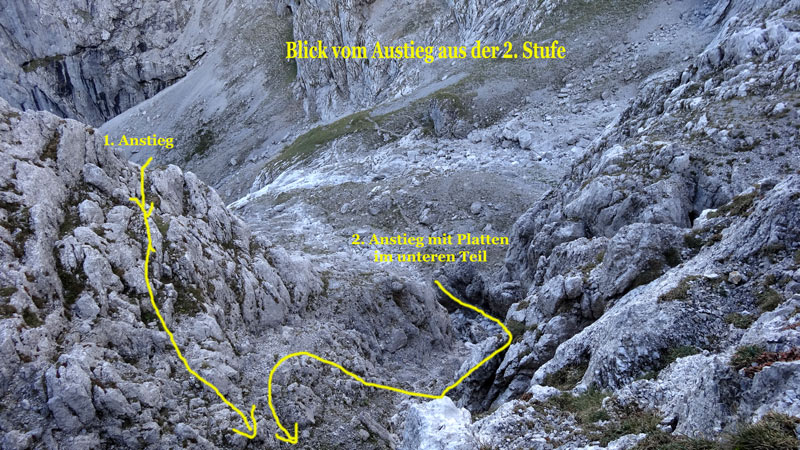 Foto: Datzi / Wandertour / Rundtour über das Weittal zum Hochwart (Biwak) - Abstieg über die Hochalm und Stadurzrinne (Antengraben) / Blick zurück nach der 2. Felsstufe (2. Mögliche Anstiege) / 01.10.2014 21:05:36