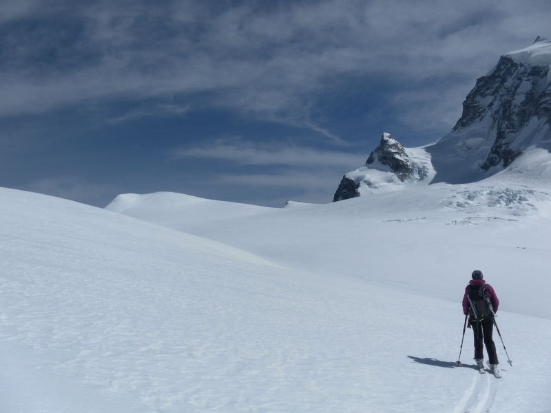 Foto: Wolfgang Lauschensky / Skitour / Großes Fillarhorn 3676m und Cima di Jazzi 3803m von der Monterosahütte / Fillarhorn links und Jägerhorn rechts / 26.04.2015 12:43:12
