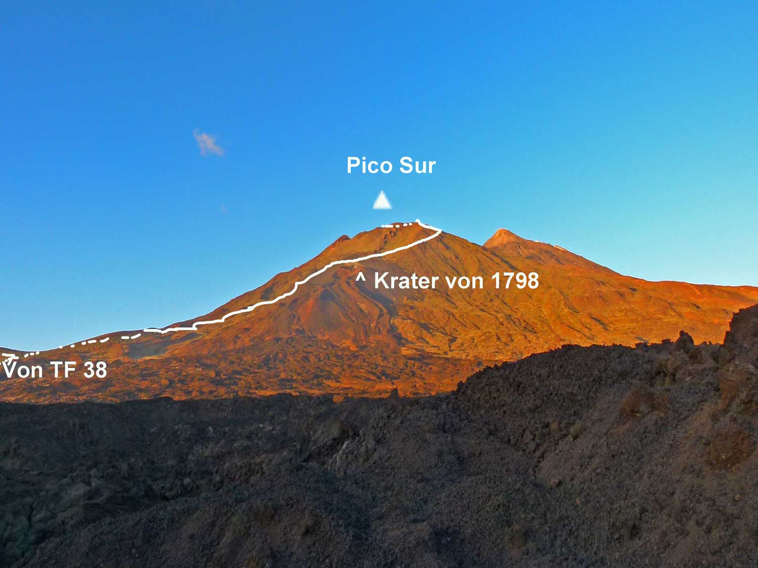 Foto: Walter Ruttinger / Wandertour / Pico Sur 3106m / Narices del Teide /Teneriffa / Aus Sicht T 38 Einmündung in TF-21 bei Boca de Tauce / 28.07.2015 17:11:35