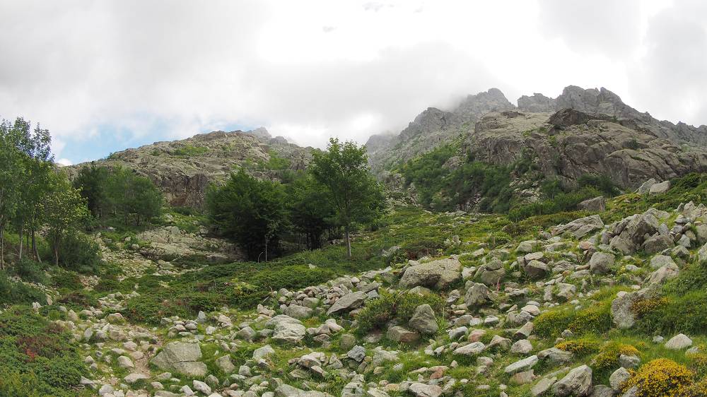 Foto: Datzi / Wandertour / In 17 Tage Korsika entdecken (Tour 4) Rundtour über den Monte D Oro (2389m) / Blick zurück zum Abstieges entlang des wunderschönen GR 20 Weg / 03.08.2015 19:02:29