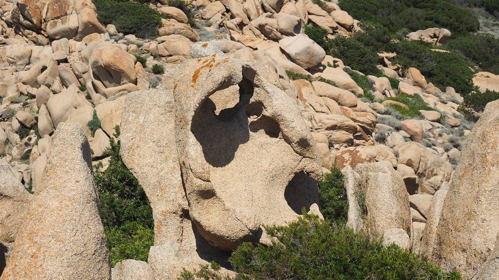 Foto: Datzi / Wandertour / Wanderung über eine Halbinsel zu einem Badestrand / Diese ausgehölten Steine sieht man in Korsika fast überall / 10.08.2015 15:43:50