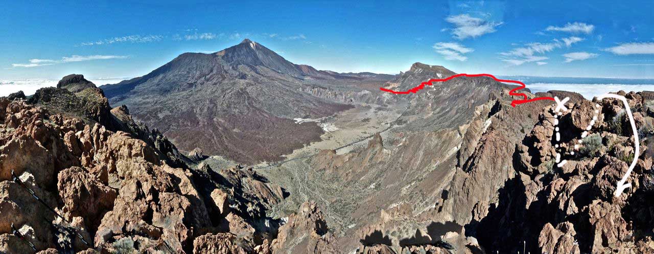 Foto: Walter Ruttinger / Wandertour / Teneriffa Höhenwanderung Caldera del Teide SW / Pano aus Sicht Roque Almendres 2523m / 02.01.2018 17:48:03