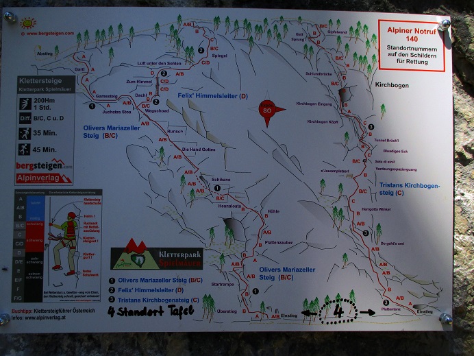Foto: Andreas Koller / Klettersteigtour / Klettersteig Spielmäuer: Tristans Kirchbogensteig (1360m) / Info-Point (inkl. unterbewertende Topos zu den Klettersteigen) / 03.06.2016 17:54:58