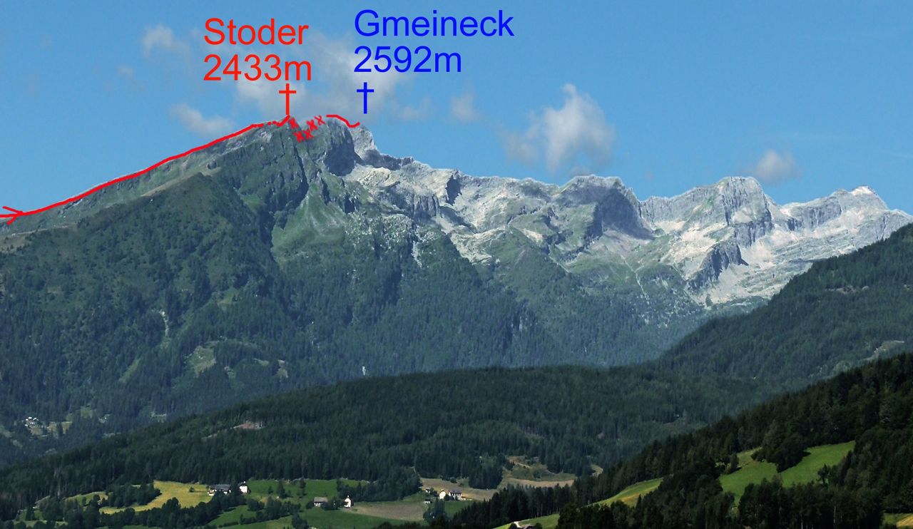 Foto: Walter Ruttinger / Wandertour / Stoder neue Überschreitung zu Gmeineck 2592m / Wegverlauf aus Sicht Gmünd (Autobahnabfahrt) / 21.08.2016 17:06:34