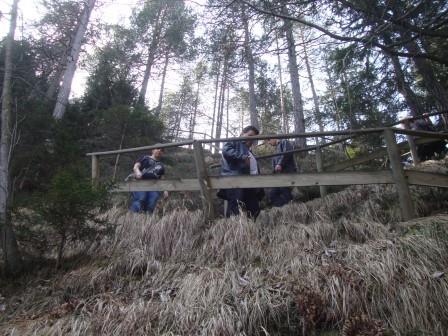 Foto: Wolfgang Dröthandl / Wandertour / Orrido dello Slizza (Gailitz - Schlucht) / steiler Abstieg über Stufen mit Holzgeländer in kurzen Kehren / 25.03.2017 19:33:38