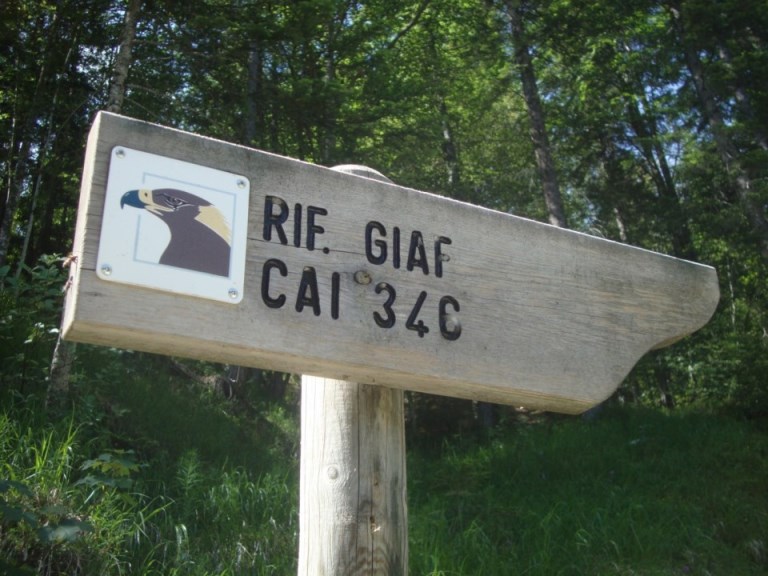 Foto: Wolfgang Dröthandl / Wandertour / Rifugio Giaf und Anello di Bianchi / Abzweigung Fahrweg - Fußweg; Adler - Symbol des Parco Naturale delle Prealpi Carniche! / 23.06.2017 16:14:53