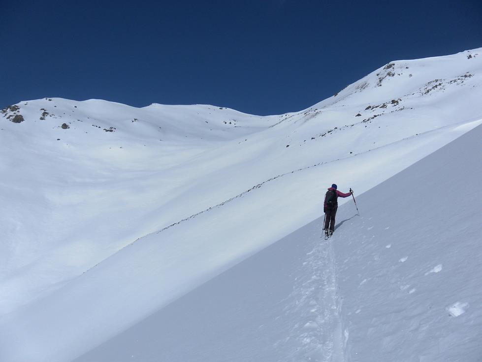 Foto: Wolfgang Lauschensky / Skitour / Mot dal Hom 2758m / Querung der steilen Grabenflanke / 06.03.2018 15:15:34