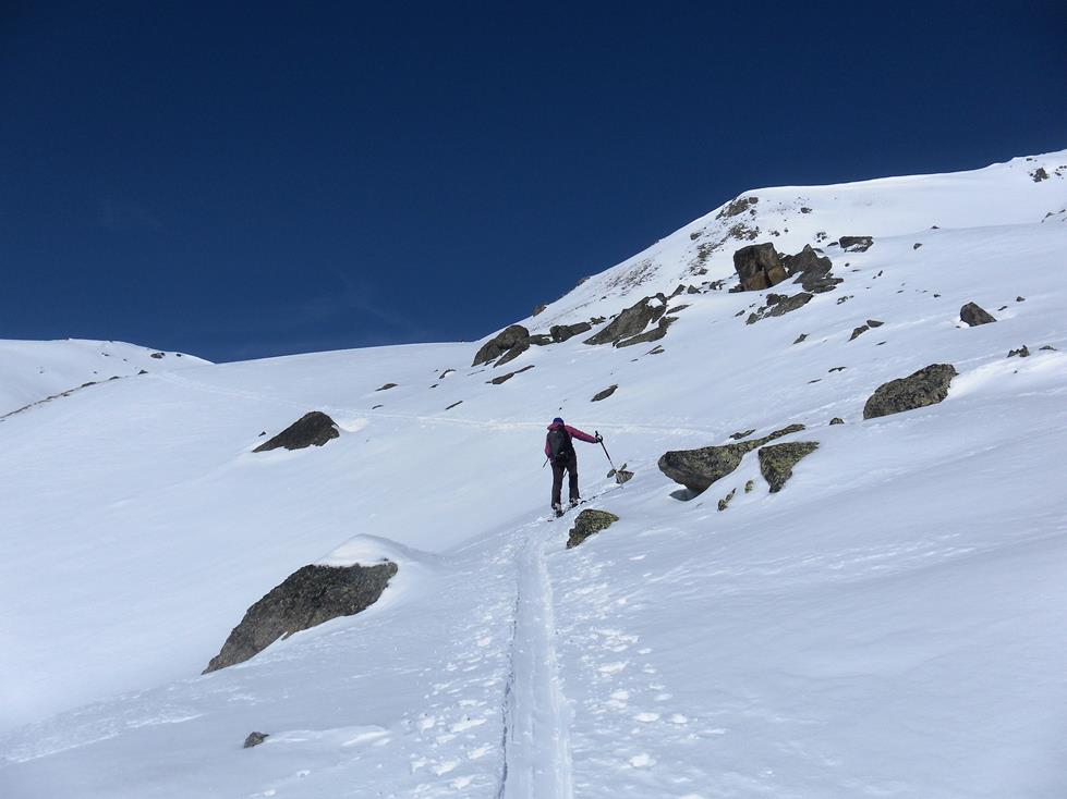 Foto: Wolfgang Lauschensky / Skitour / Mot dal Hom 2758m / vor der Querung zum Gipfelkar / 06.03.2018 15:15:23