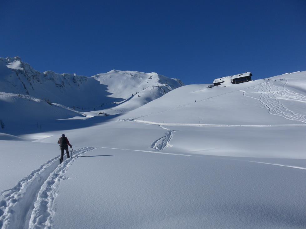 Foto: Wolfgang Lauschensky / Skitour / Grünhorn 2039m aus dem Schwarzwassertal / flach im Tal bis unter das Steinmandl / 10.02.2019 11:22:04