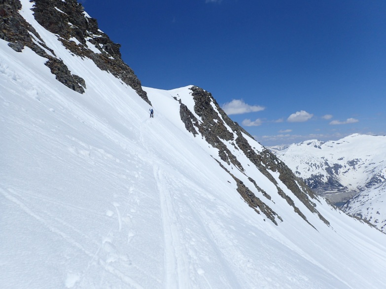 Foto: Manfred Karl / Skitour / Ankogel (3252 m) vom Kölnbreinspeicher / Steile Hangquerung zurück in das Eisental / 12.03.2023 08:44:42