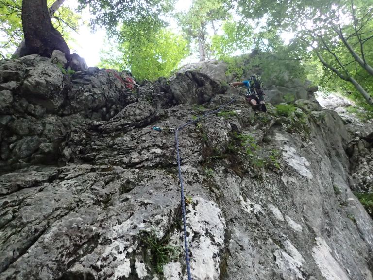 Foto: Manfred Karl / Klettertour / Plombergstein Haasipfeiler oder Hasipfeiler / Erste SL am Rentnerweg - bei Nässe unangenehm / 23.08.2023 20:07:21