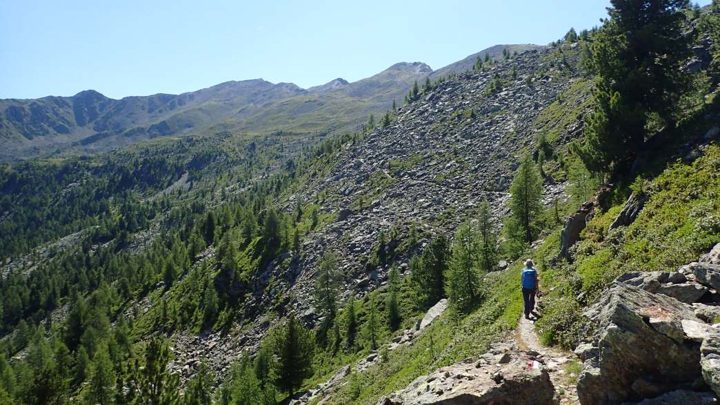 Foto: Manfred Karl / Wandertour / Hoher Dieb (2730 m) von der Tarscher Alm / Am Beginn der langen Hangquerung zum Hohen Dieb / 22.09.2026 20:00:25