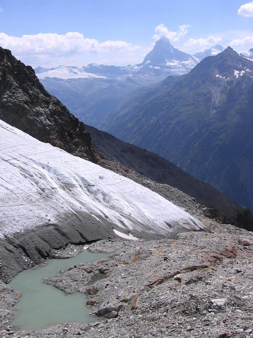 Foto: Andreas Koller / Wandertour / Der Dom - auf das Dach der Schweiz (4545 m) / Gletscherzunge und -see am Festigletscher / 04.05.2007 22:47:36
